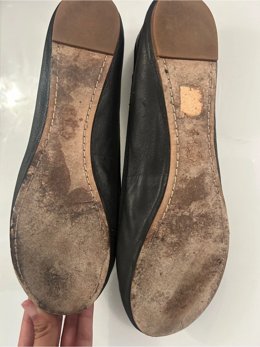 Tory Burch Black Leather Ballet Flats with Gold Logo Charms